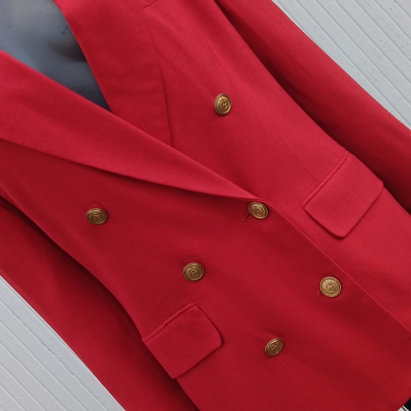 LIZ CLAIBORNE COLLECTION LADIES VINTAGE RED DOUBLE BREASTED GOLD BUTTON BLAZER - Picture 12 of 17